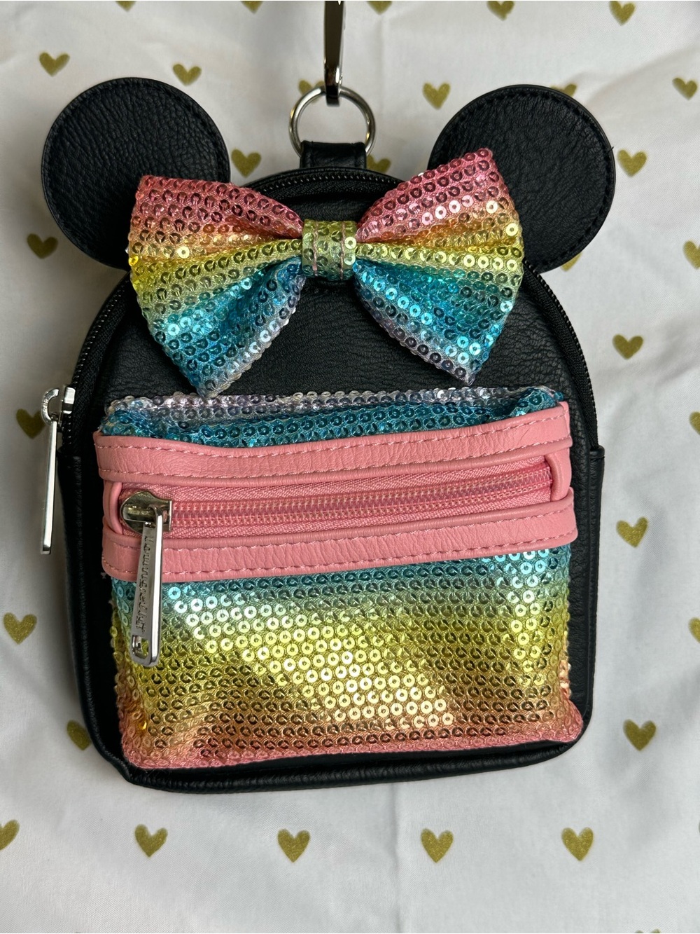 Loungefly Disney Minnie Mouse Pastel Rainbow Sequin Mini Backpack Wristlet Charm